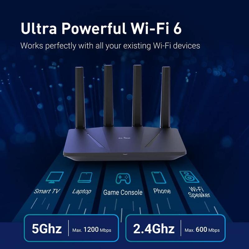 Roteador WiFi 6 GL.iNet GL-AX1800 (Flint) - Banda Dupla 1,8 Gbps
